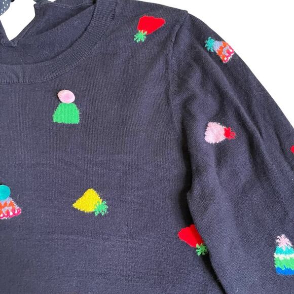 Talbots Sz M Party Hat Scoop Neck Sweater Navy with Multicolor Birthday Holiday - Picture 5 of 16
